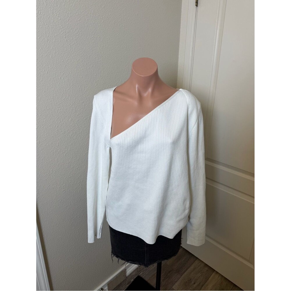 H&M White Asymmetric Ribbed Long-Sleeve Top Sz XXL